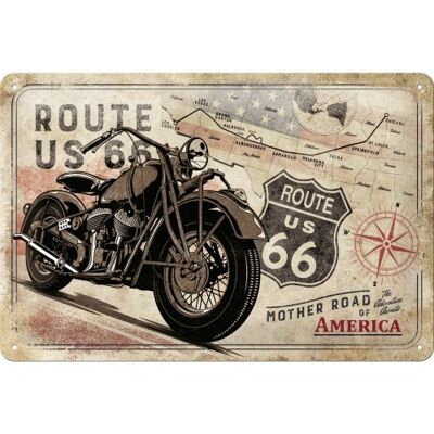 Metallplatte 20x30 cm. US Highways Route 66 Fahrradkarte