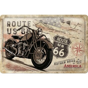 Plaque de métal 20x30 cm. US Highways Route 66 Bike Map