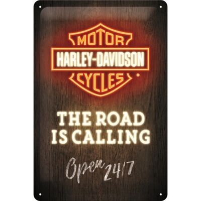 Placa de metal 20x30 cms. Harley-Davidson - Road is Calling Neon
