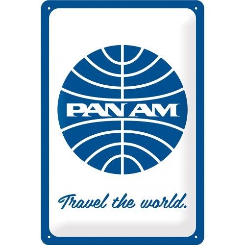 Placa de metal 20x30 cms. Pan Am - Travel the world Logo white