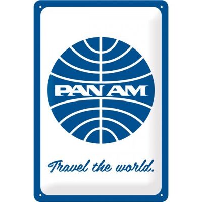 Metallplatte 20x30 cm. Pan Am - Reise um die Welt Logo weiß