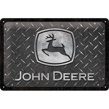 Plaque de métal 20x30 cm. John Deere - Plaque diamantée noire