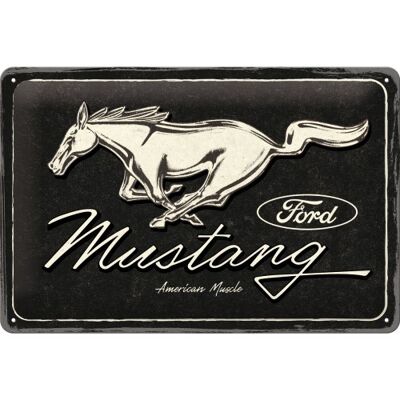 Plaque de métal 20x30 cm. Ford Ford Mustang - Cheval Logo Noir