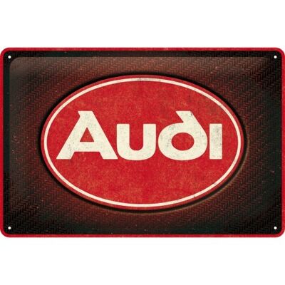 Metallplatte 20x30 cm. Traditionsmarken Audi - Logo Rot glänzend