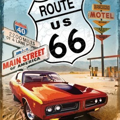 Placa de metal 30x40 cms. Route 66 Red Car