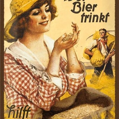 Plaque de métal 30x40 cm. Wer Bier trinkt hilft... Fräulein