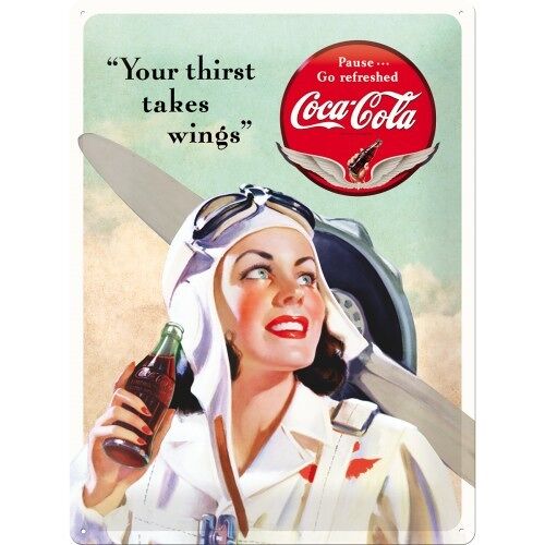 Placa de metal 30x40 cms. Coca-Cola - Takes Wings Lady