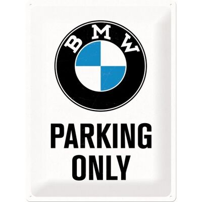 Piatto in metallo 30x40 cm. BMW - Solo parcheggio bianco