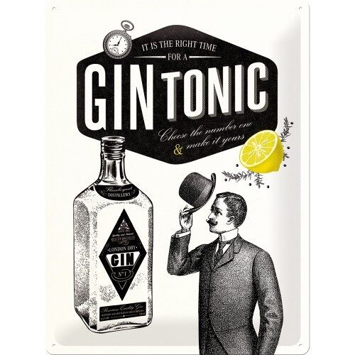 Placa de metal 30x40 cms. Open Bar Gin Tonic