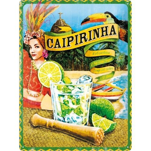 Placa de metal 30x40 cms. Open Bar Caipirinha