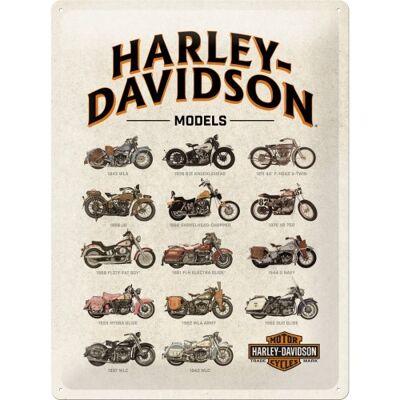 Plaque de métal 30x40 cm. Harley-Davidson - Tableau des modèles