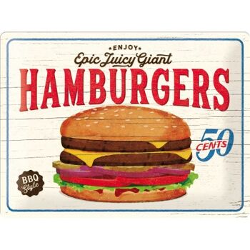 Plaque de métal 30x40 cm. Hamburgers américains