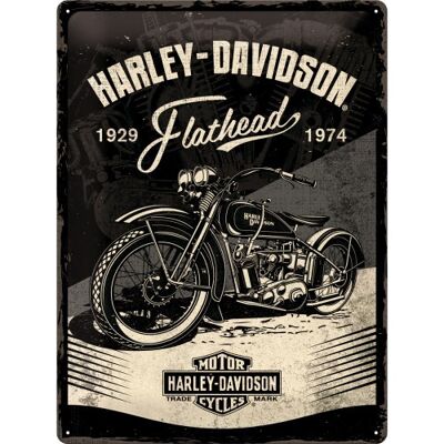 Placa de metal 30x40 cms. Harley-Davidson - Flathead Black