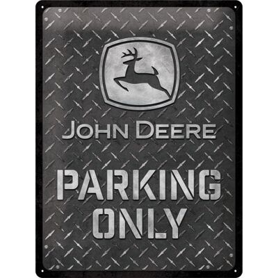 Plaque de métal 30x40 cm. John Deere - Parking Only Diamond Plate Noir
