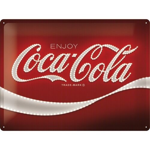 Placa de metal 30x40 cms. Coca-Cola - Logo Red Lights