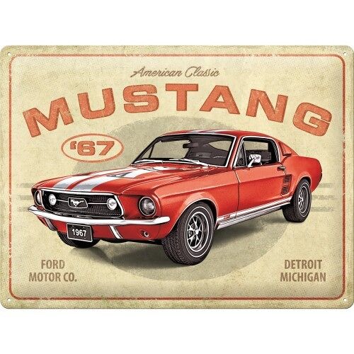 Placa de metal 30x40 cms. Ford Ford Mustang - GT 1967 Red