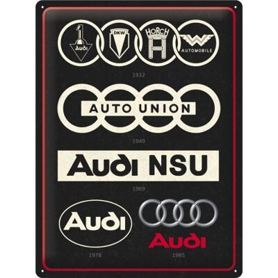 Metal plate 30x40 cm. Traditional Brands Audi - Logo Evolution