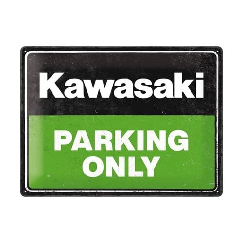 Placa de metal 30x40 cms. Kawasaki - Parking only green