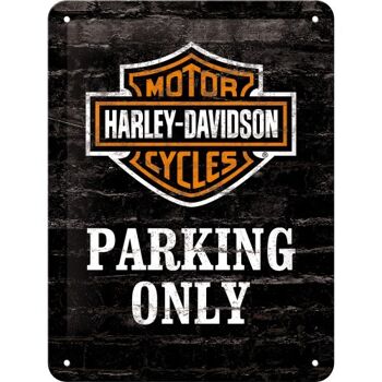 Plaque de métal 15x20 cm. Stationnement Harley-Davidson seulement