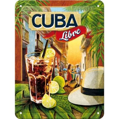 Plaque de métal 15x20 cm. Open Bar Cocktail Time - Cuba Libre