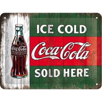 Metallplatte 15x20 cm. Coca-Cola - Eiskalt hier verkauft