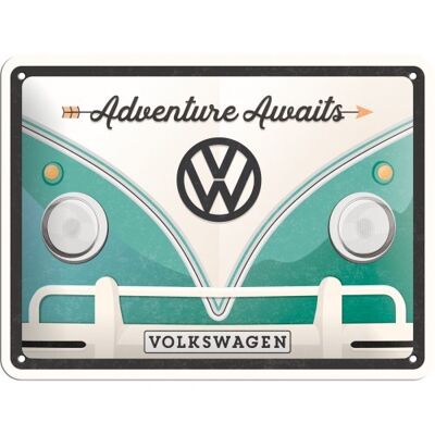 Placa de metal 15x20 cms. Volkswagen VW Bulli - Adventure Awaits