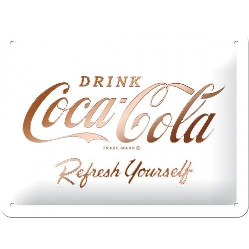 Placa de metal 15x20 cms. Coca-Cola - Logo White Refresh Yourself