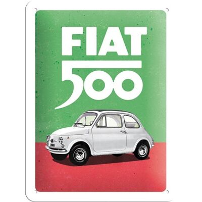 Plaque de métal 15x20 cm. Fiat 500 - Couleurs italiennes