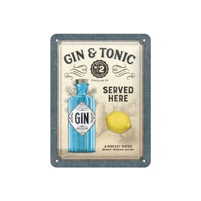 Metal plate 15x20 cm. Gin & Tonic - Served here