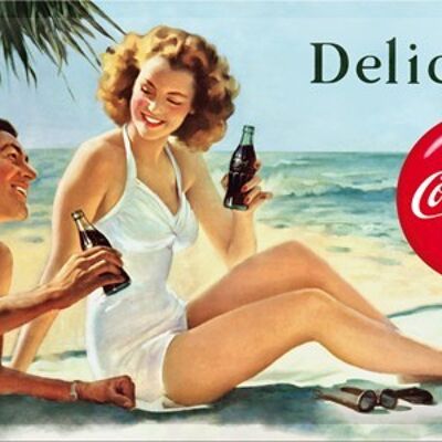 Placa de metal 25x50 cms. Coca-Cola - Beach Couple