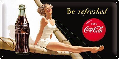 Placa de metal 25x50 cms. Coca-Cola - Be refreshed Lady