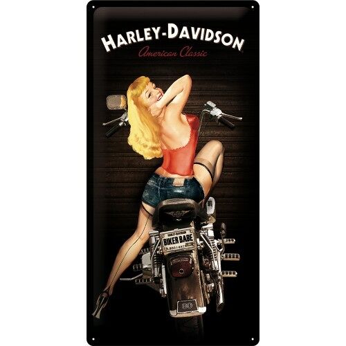 Placa de metal 25x50 cms. Harley-Davidson Biker Babe