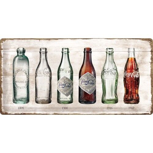 Placa de metal 25x50 cms. Coca-Cola - Bottle Timeline