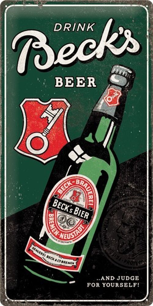 Placa de metal 25x50 cms. Beck's - Drink Beer Bottle