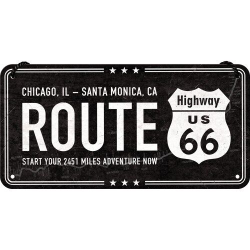 Letrero colgante 10x20 cms. US Highways Highway 66 Black