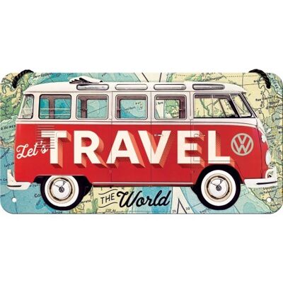 Hanging sign 10x20 cm. Volkswagen VW Bulli - Let's Travel The World