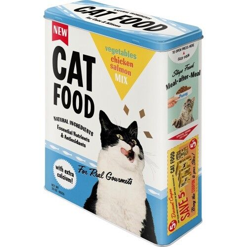 Caja de metal XL 8x19x26 cms. Animal Club Cat Food - Vegetables, Chicken, Salmon Mix