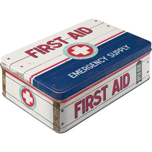 Caja de metal plana 23x16x7 cms. Nostalgic Pharmacy First Aid Blue - Emergency Supply