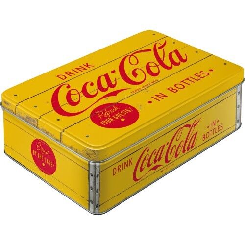 Caja de metal plana 23x16x7 cms. Coca-Cola - Logo Yellow