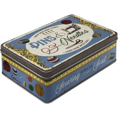 Flat metal box 23x16x7 cm. Home & Country Pins & Needles Sewing Box