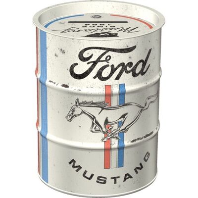 Ford Mustang Barrel Money Box - Horse & Stripes Logo