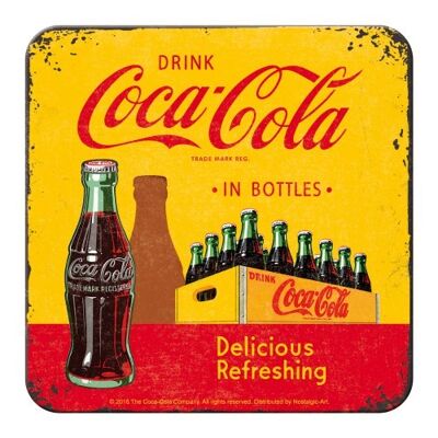 Untersetzer 9x9 cm. Coca-Cola - In Flaschen Gelb