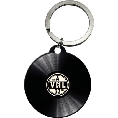 Achtung Retro Vinyl runder Schlüsselanhänger