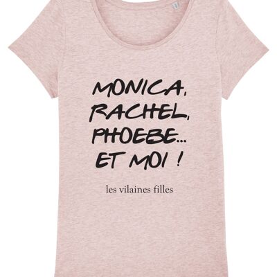 Camiseta Monica con cuello redondo, Rachel, phoebe orgánico, algodón orgánico, rosa jaspeado