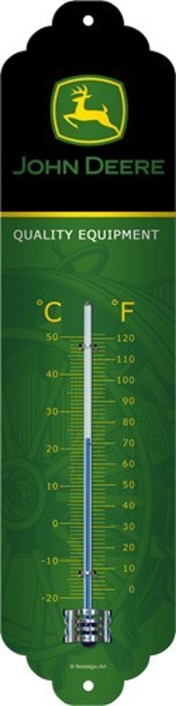 Thermomètre 6,5x28 cm. Logo John Deere – noir et vert