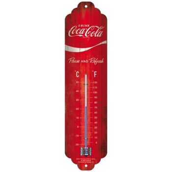 Thermomètre 6,5x28 cm. Coca-Cola - Logo Vague Rouge