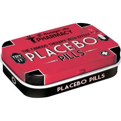 Boîte à la menthe 6x9,5x2 cm. Pilules placebo de pharmacie nostalgique