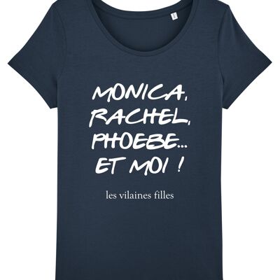 Camiseta con cuello redondo de Monica, Rachel, phoebe orgánico, algodón orgánico, azul marino
