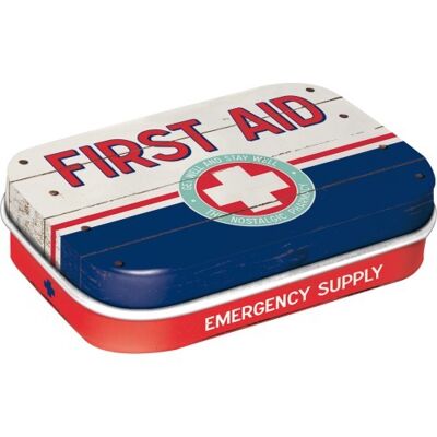 Boîte à la menthe 6x9,5x2 cm. Nostalgic Pharmacy First Aid Blue - Approvisionnement d'urgence