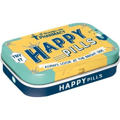 Boîte à la menthe 6x9,5x2 cm. Pharmacie nostalgique Happy Pills